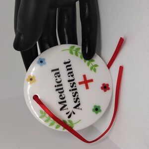 Medical Assistant Ornament – White Ceramic, Floral Design, Red Cross, Gift